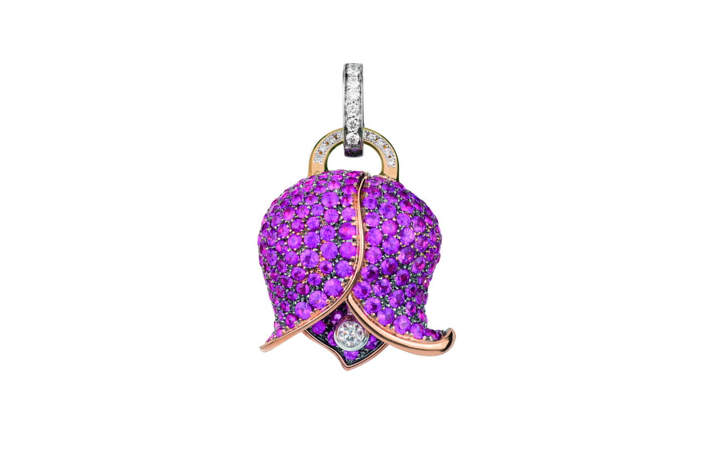 Campanella Bouganville charm in white gold, rose gold, pink sapphire and diamond by Chantecler