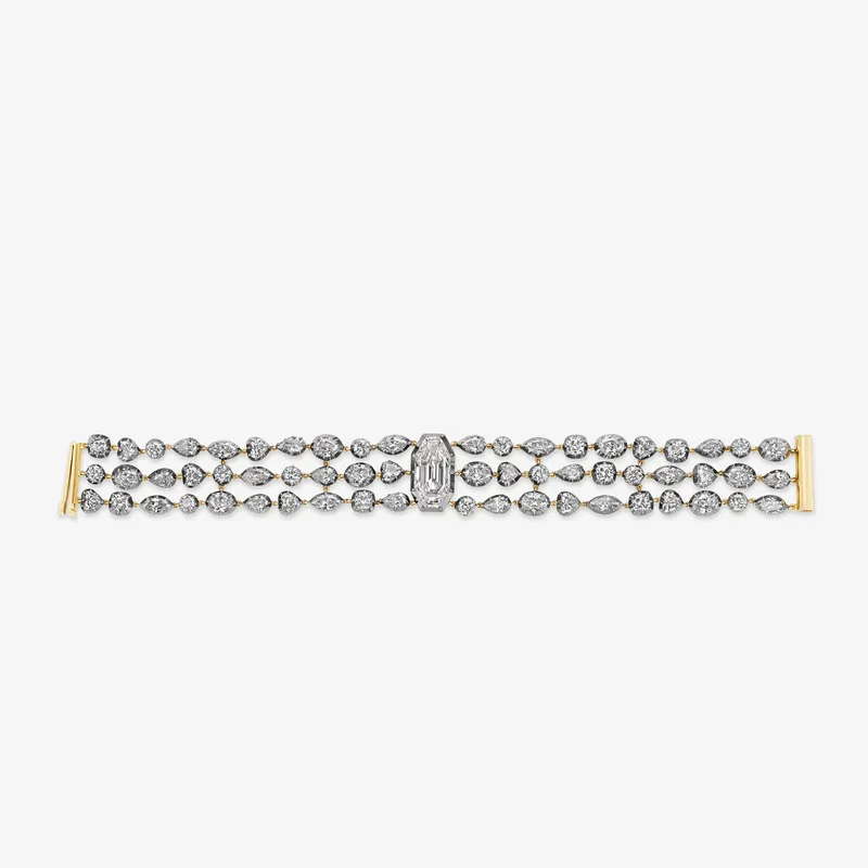 <p>The Jessica McCormack 1774 Diamond bracelet worn by Rashida Jones at the 2025 Emmy Awards is set with 60 multi-shaped diamonds surrounding a central emerald-cut diamond of 6.07 carats</p>

