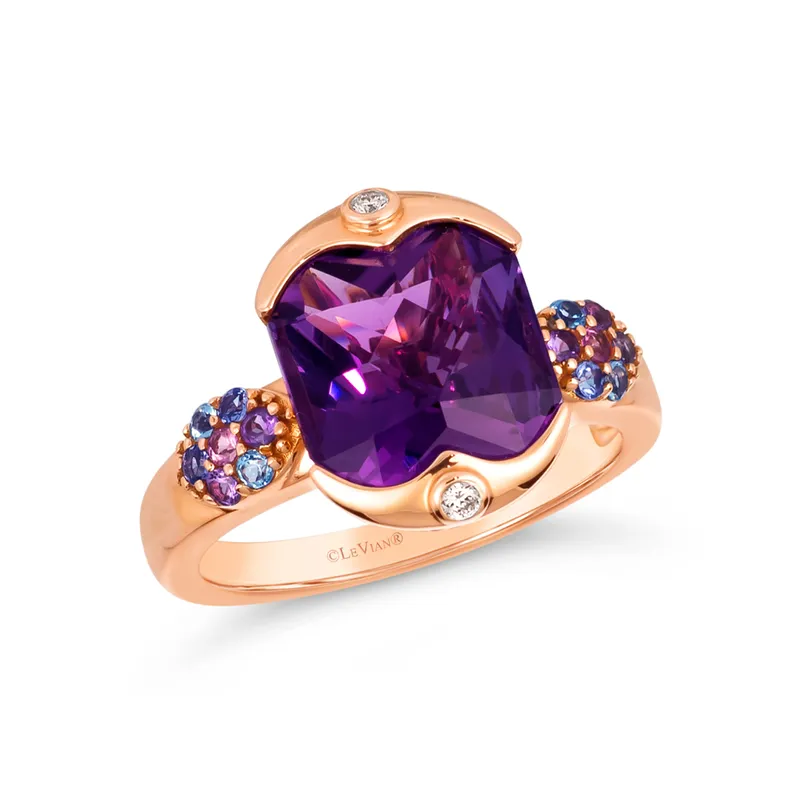<p>Venetian Windows ring in rose gold, amethyst, tanzanite and tourmaline</p>