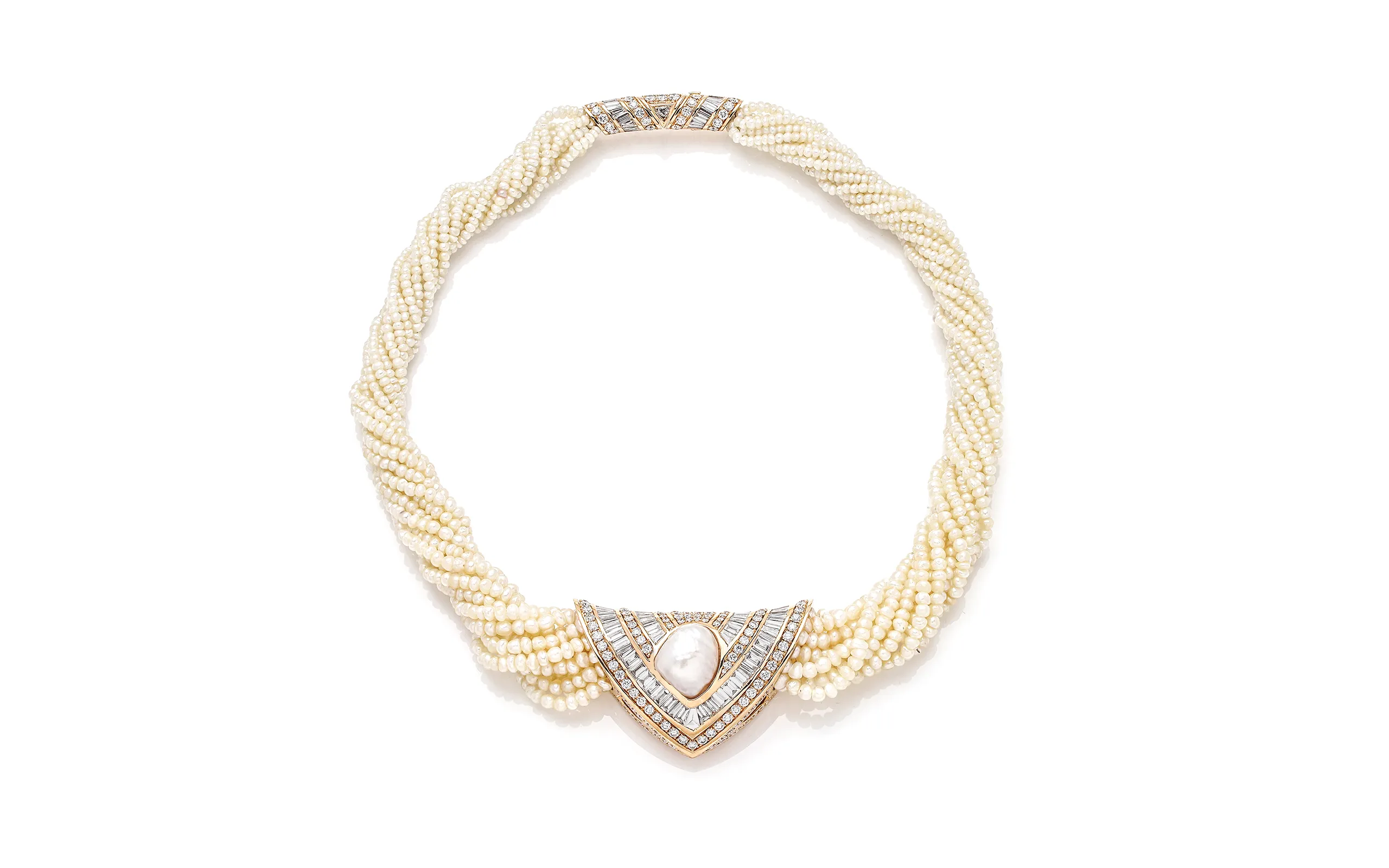 <p>Al Zain natural pearl and diamond necklace from the Arab Deco collection </p>