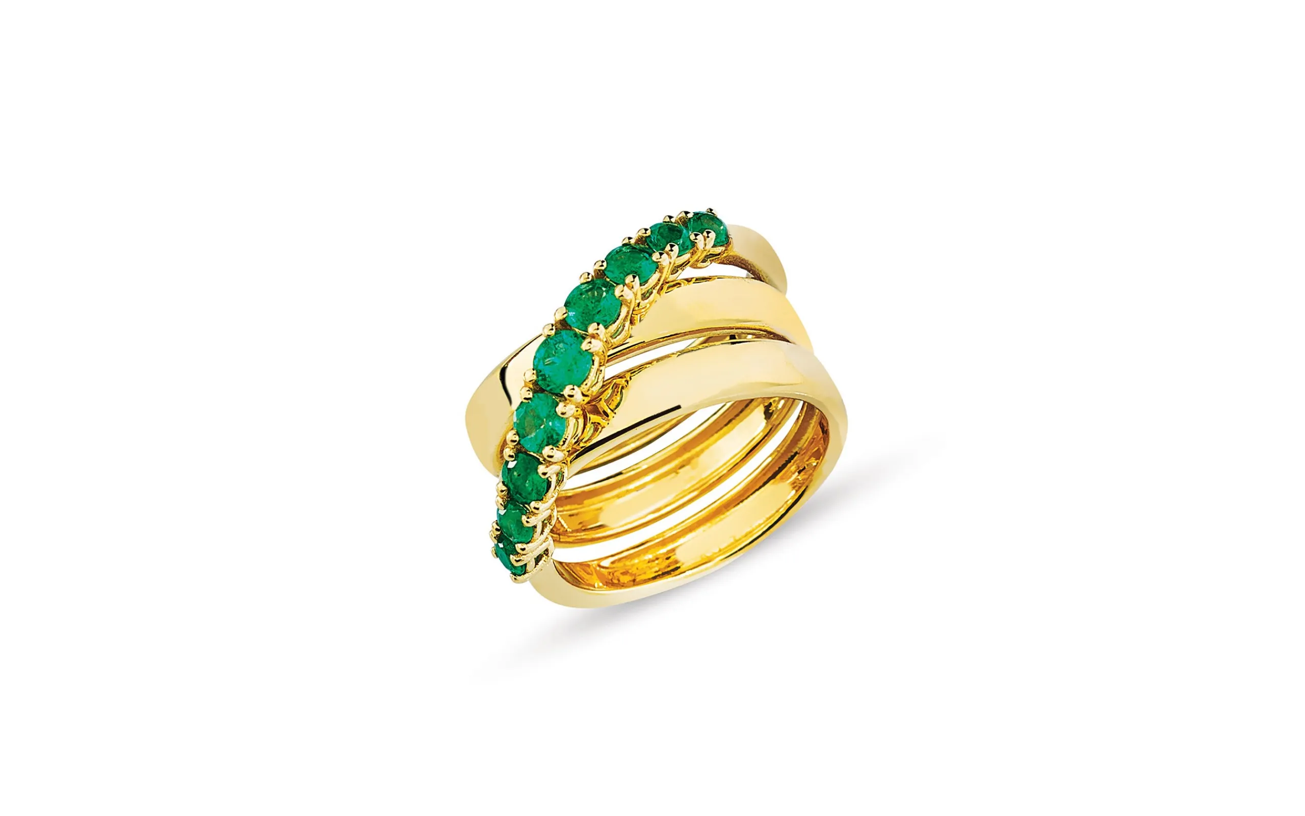 <p>Aponine Twirl ring with 0.93 carats of emeralds set in 18k yellow gold</p>
