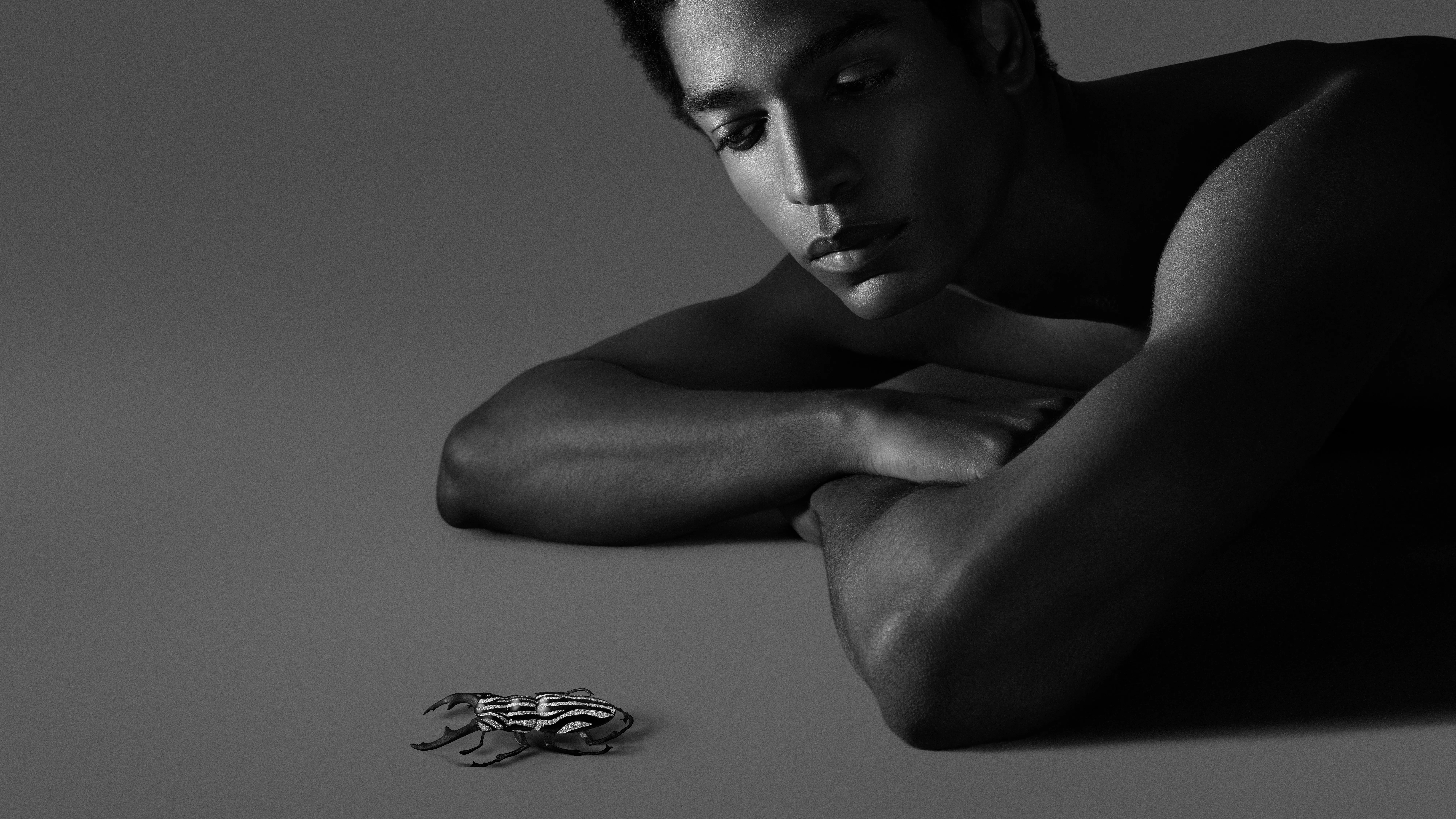 <p>Stag Beetle brooch from Composition No.3 of the Boucheron Impermanence High Jewellery collection, crafted in titanium, white gold, black DLC coating, and pavé diamonds</p>