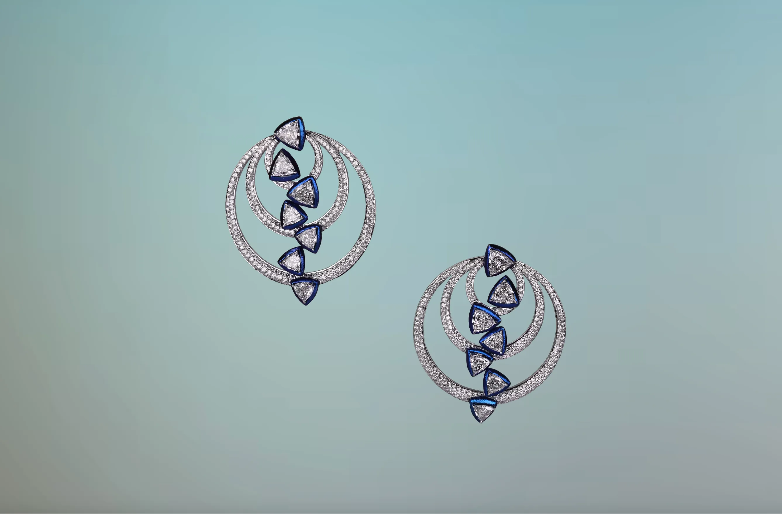 <p>Benoi Jewels Follow You earrings with round brilliant- and trillion-cut diamonds accented with blue titanium </p>
