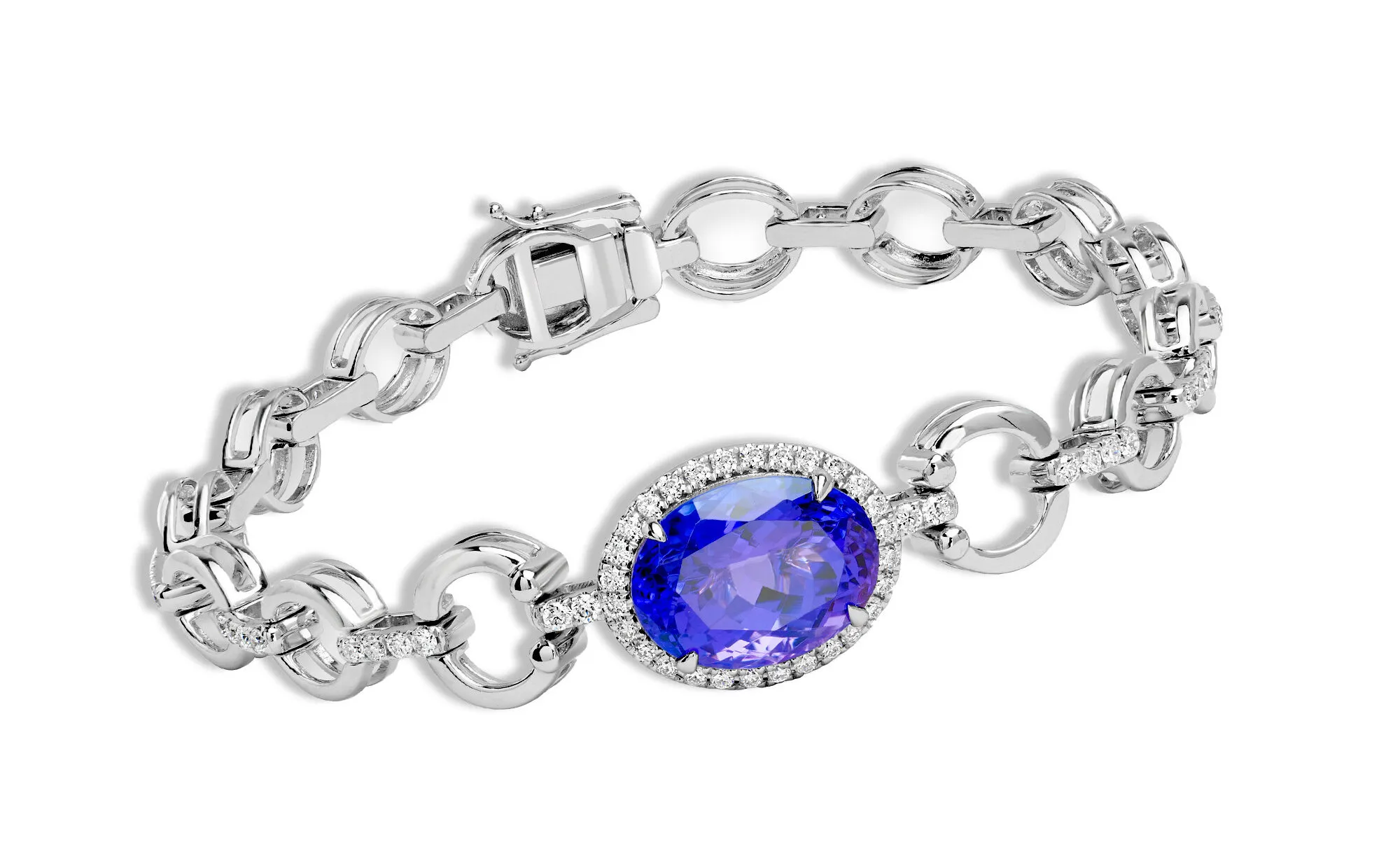 <p>Royal Touch Group bracelet with an oval-shaped 7.16-carat tanzanite and 1.05 carats of diamonds, set in 18k white gold </p>
