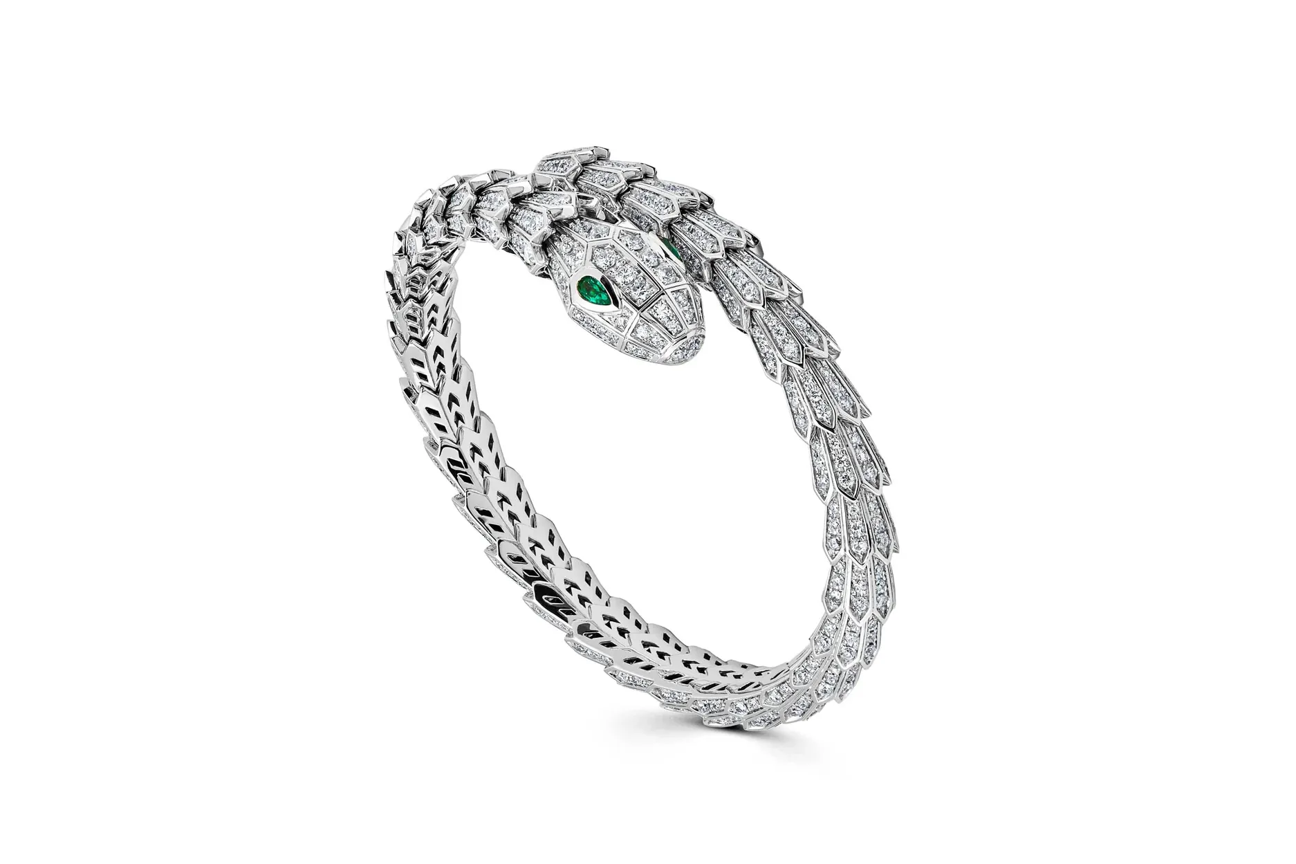 <p>Bvlgari Serpenti White Gold Diamond and Emerald Bracelet</p>