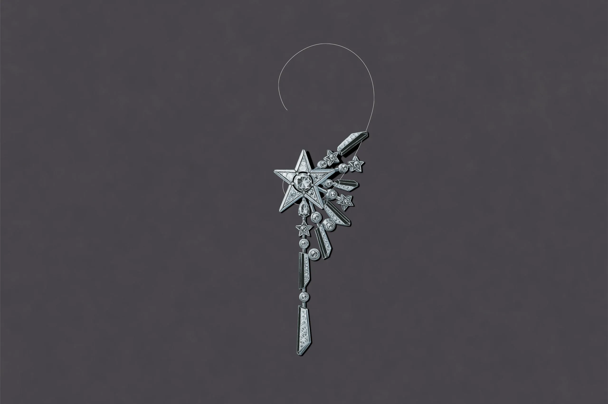 <p>Chanel Blazing Star earrings with natural round brilliant-cut and pear-shaped diamonds and onyx set in white gold from the Reach for the Stars High Jewellery collection</p>