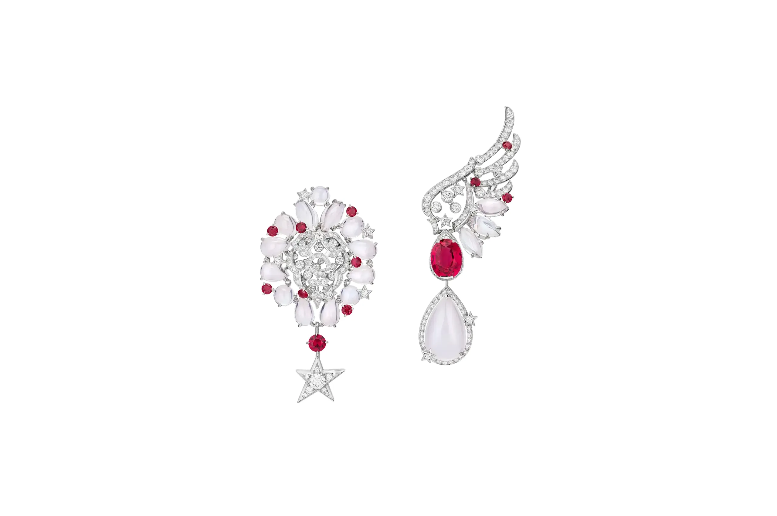 <p>Chanel Follow Your Heart earrings with an oval-cut red spinel of 5.49 carats, further red spinels, rubies, moonstones and natural polished diamonds in platinum from the Reach for the Stars High Jewellery collection </p>
