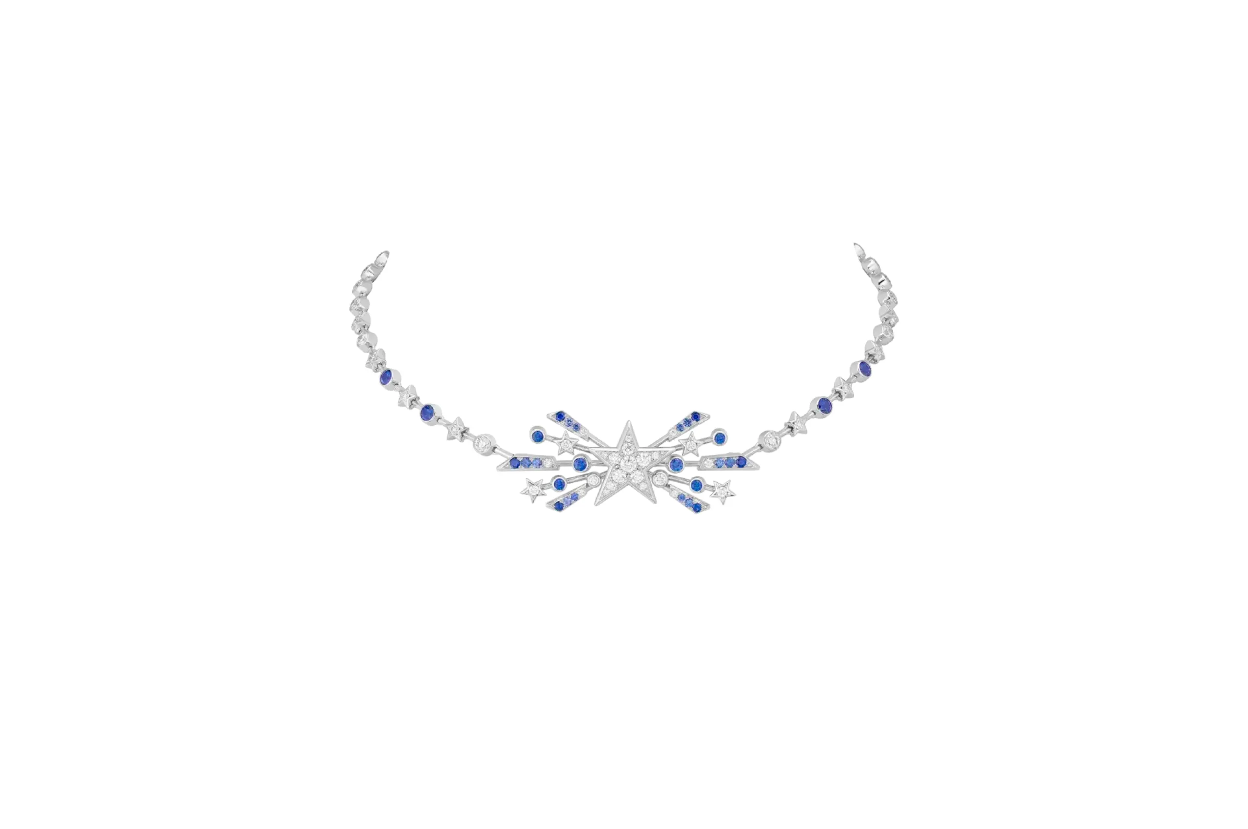 <p>Chanel Rise and Shine necklace with natural polished diamonds and sapphires in white gold from the Reach for the Stars High Jewellery collection </p>