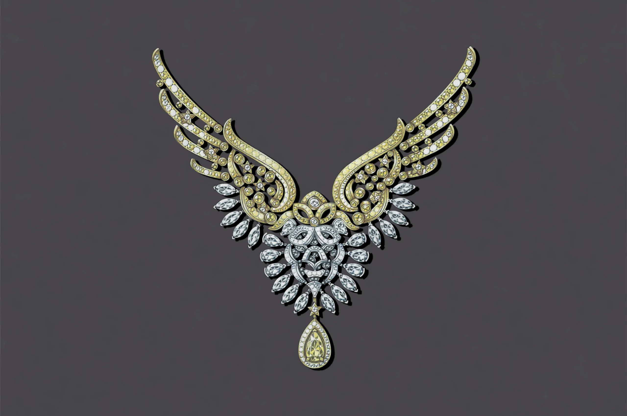 <p>Chanel Sky is the Limit brooch with a 2.03 carat fancy vivid yellow pear-shaped diamond, further natural polished diamonds and yellow diamonds in white gold, yellow gold and platinum from the Reach for the Stars High Jewellery collection </p>