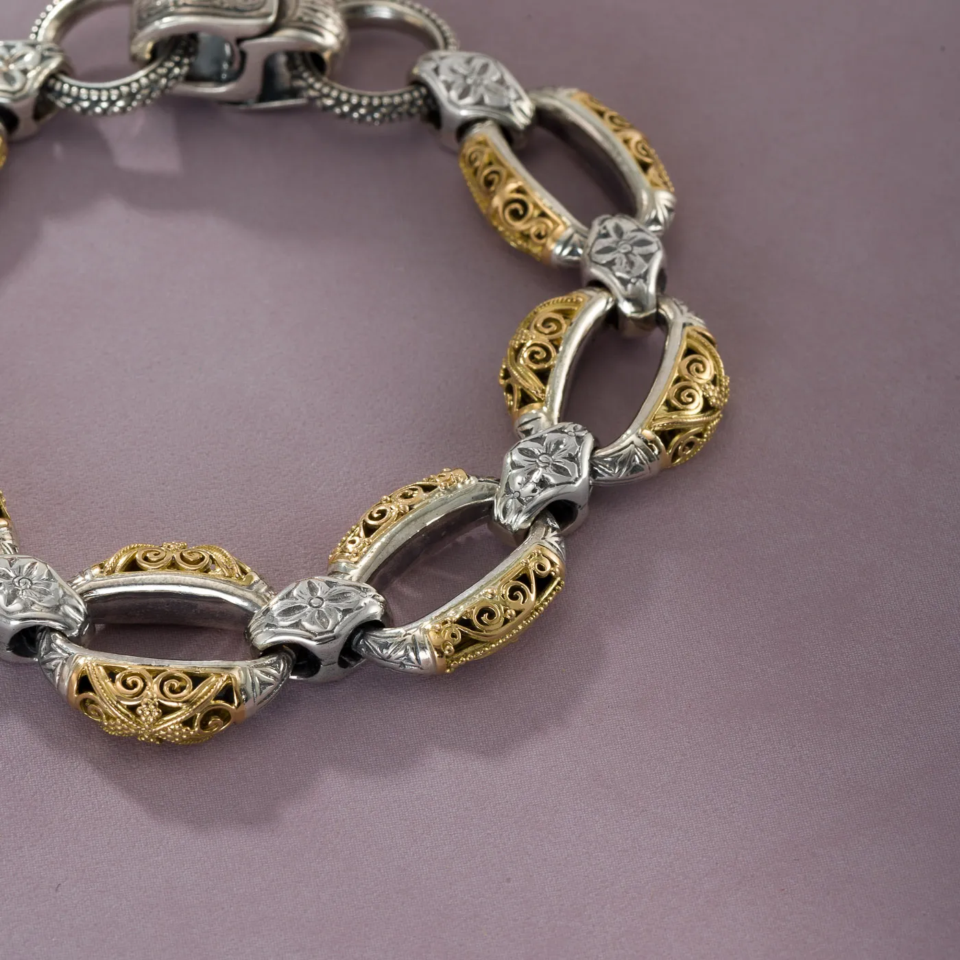 <p>The Garden Shadows bracelet in sterling silver and 18k yellow gold by Gerochristo Jewelry</p>
