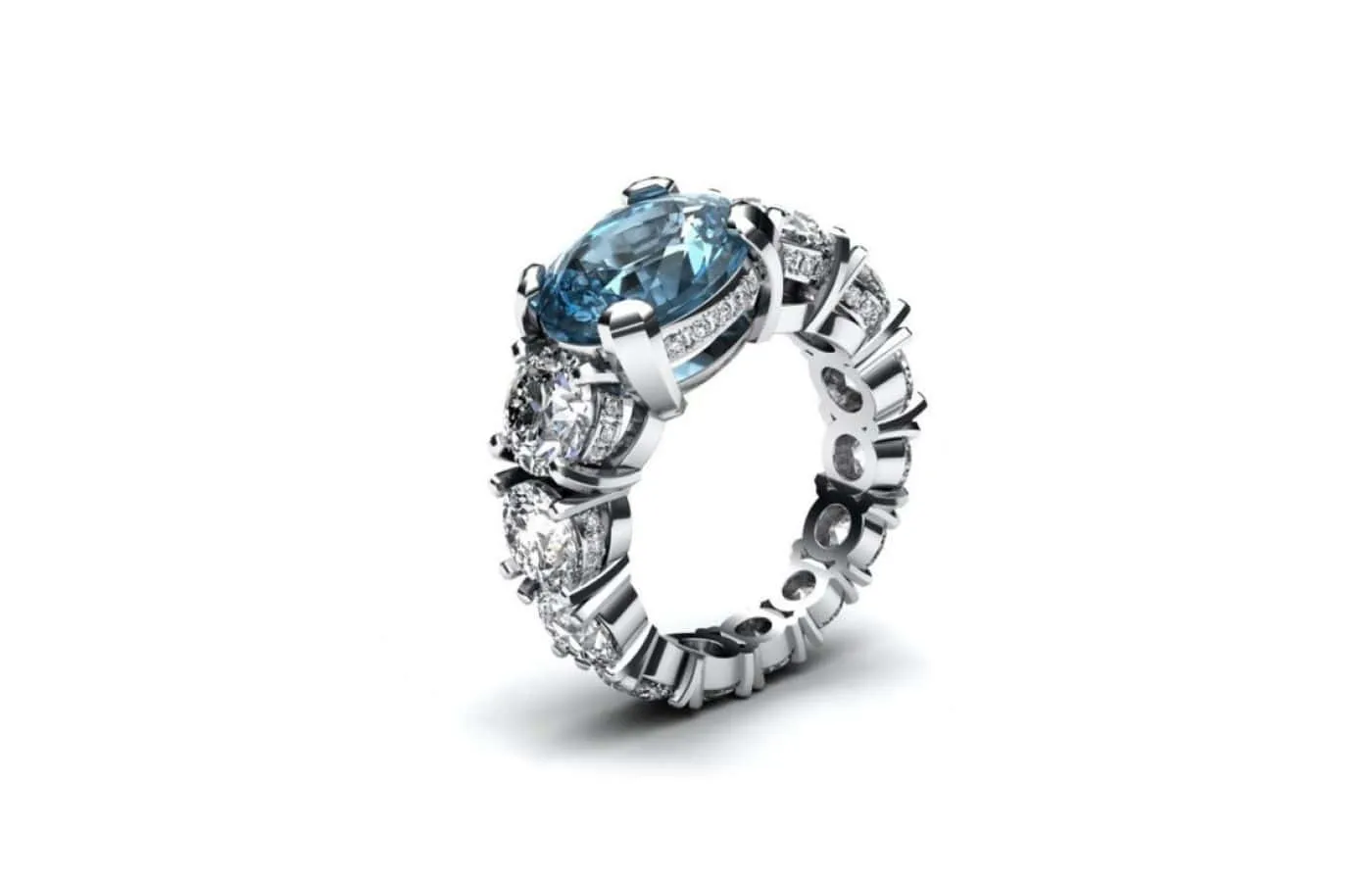 <p>Korbička Šperky ring in 18k white gold with an aquamarine surrounded by round brilliant-cut diamonds</p>
