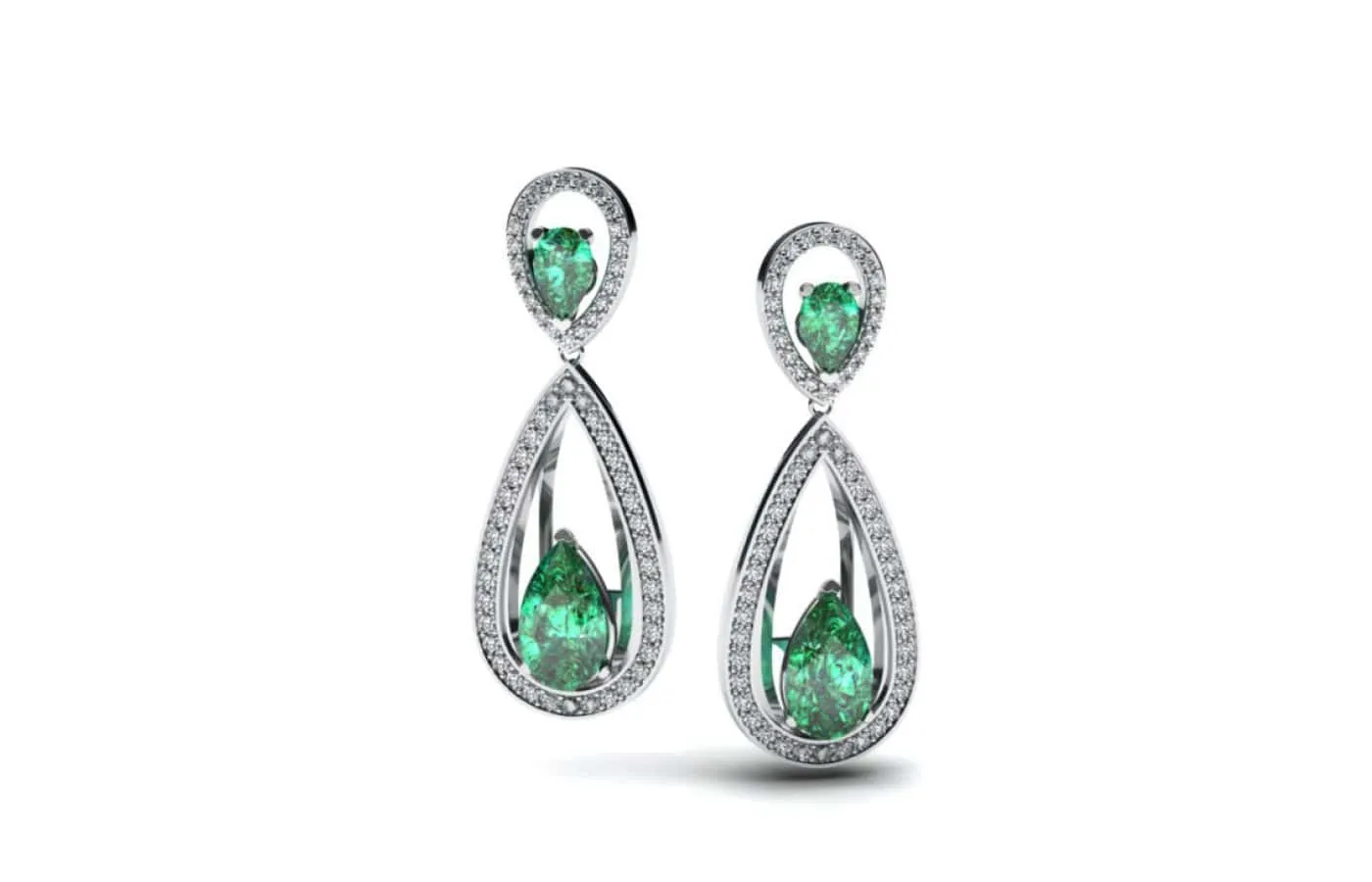 <p>Korbička Šperky earrings in 18k white gold with pear-shaped emeralds</p>