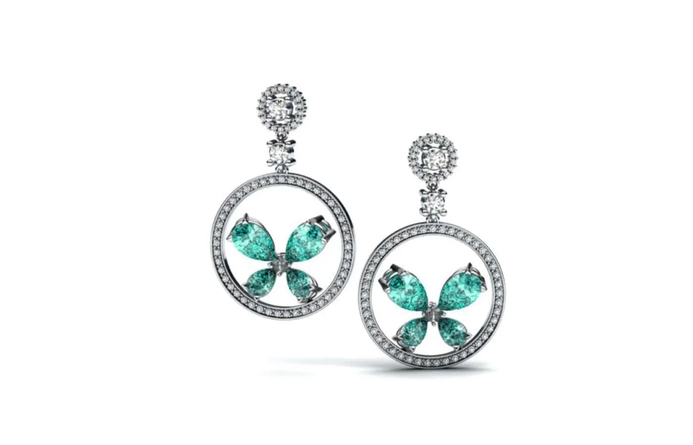 <p>Korbička Šperky earrings with diamonds and tourmalines in the shape of butterflies</p>