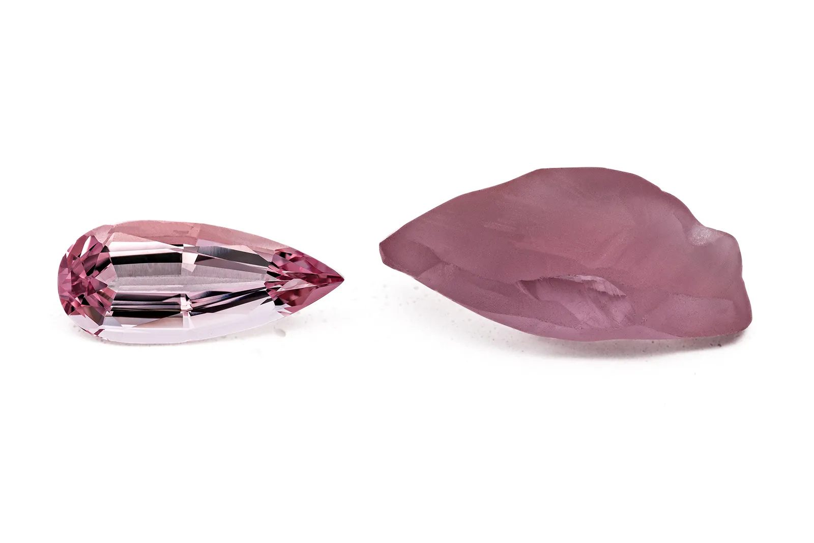 <p>A rough and cut and polished morganite from HC Arnoldi</p>
