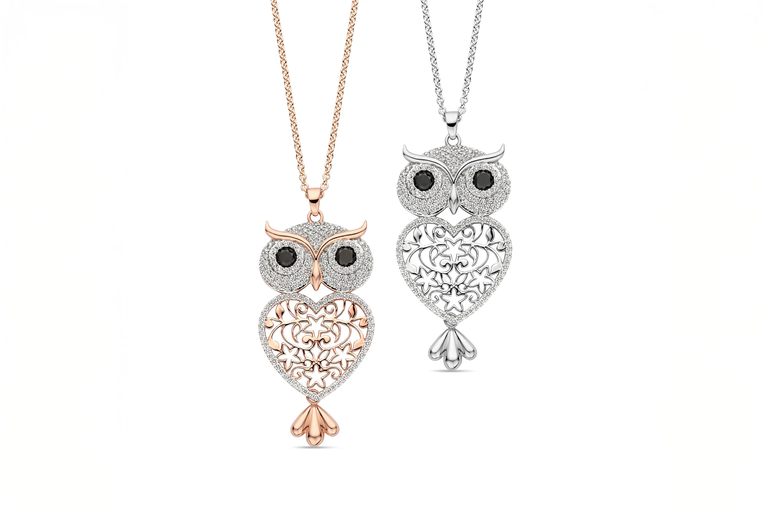 <p>Histoire d’Elle diamond-set owl pendants from the Les Natur &#8216;Elle collection</p>
