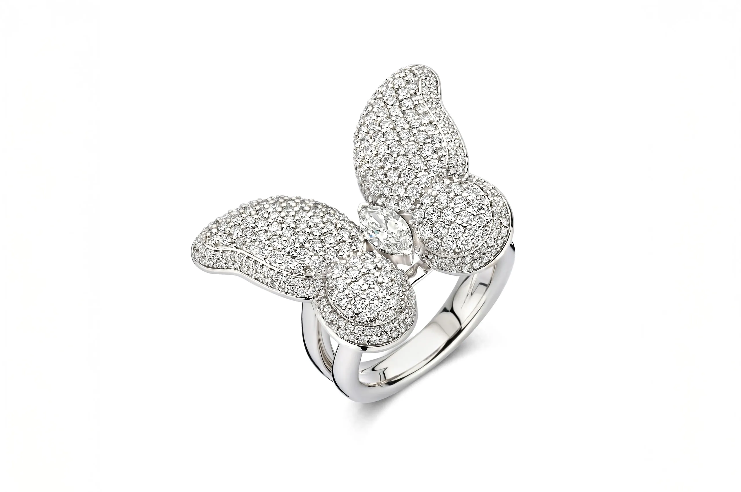 <p>Histoire d’Elle diamond butterfly ring with a marquise-cut centre stone from the Les Natur &#8216;Elle collection</p>
