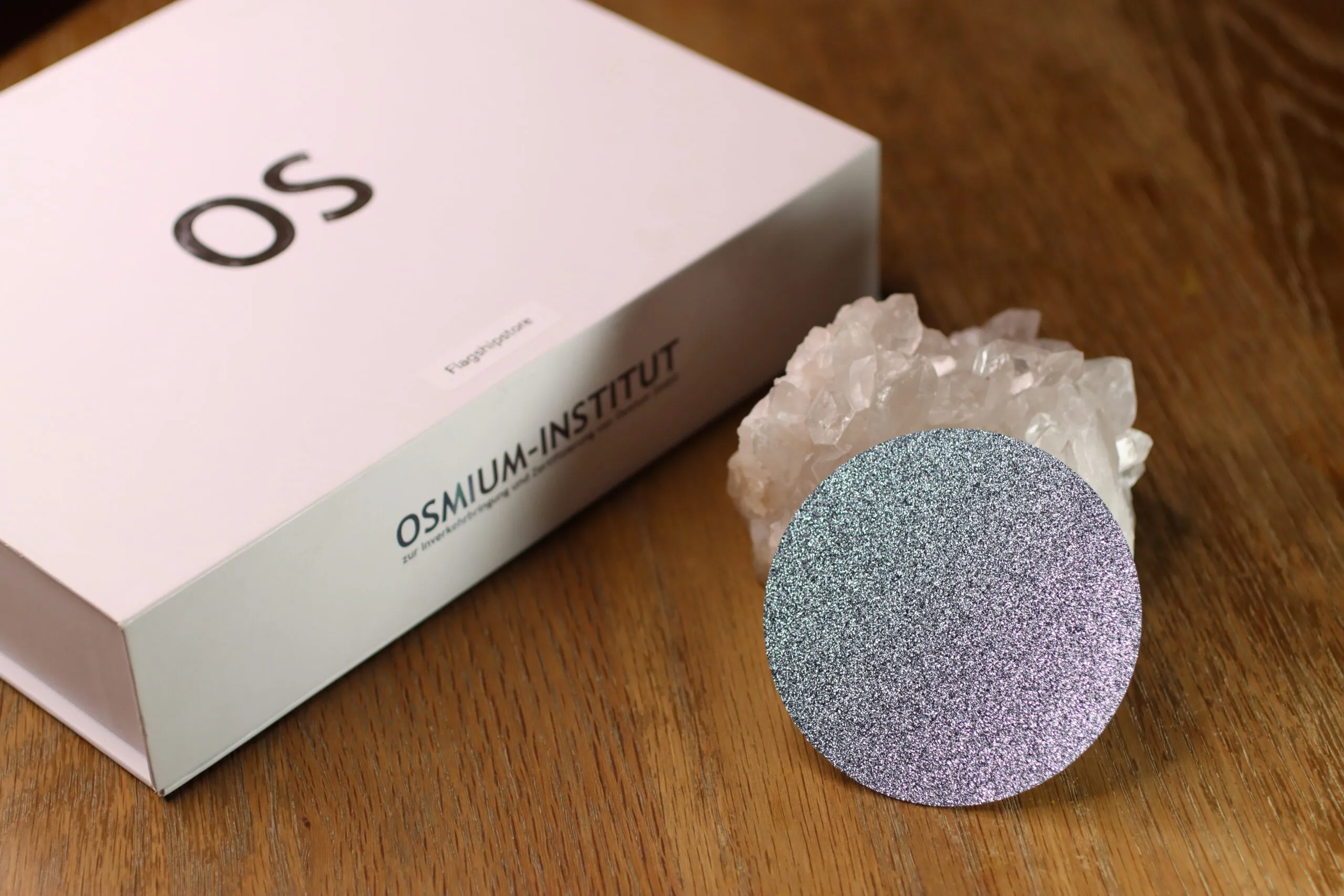 <p>A large disc of crystalline osmium, the rarest precious metal on Earth</p>