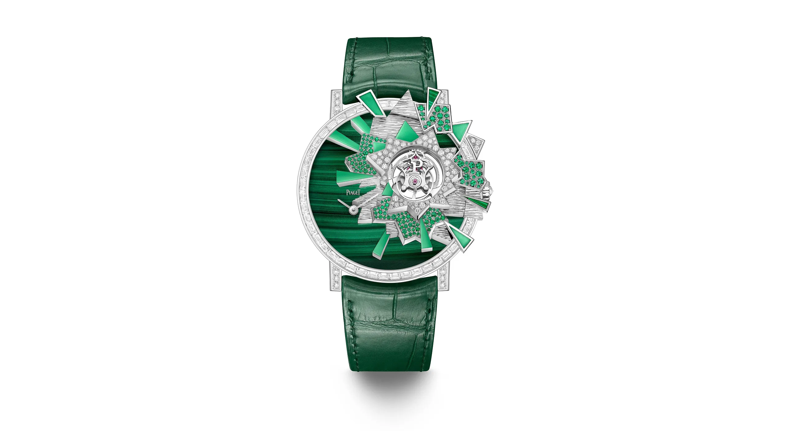 <p>The spirit of Arty Pop reaches its peak in the high jewellery timepiece, with an explosive three-dimensional burst of emeralds, chrysoprase and malachite at 8 o&#8217;clock</p>
