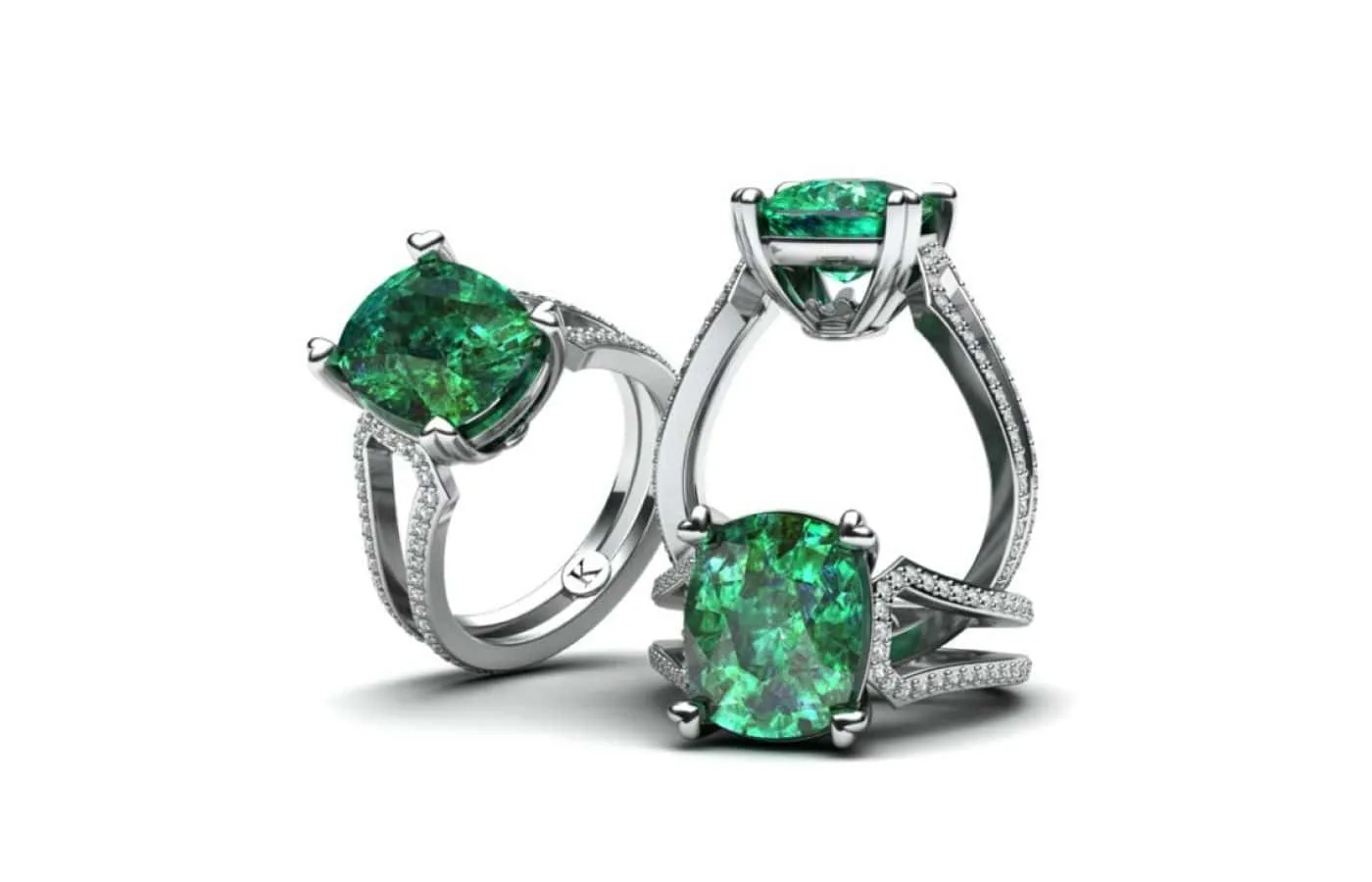 <p>Korbička Šperky ring in 18k white gold with diamonds and a Colombian emerald centre stone</p>