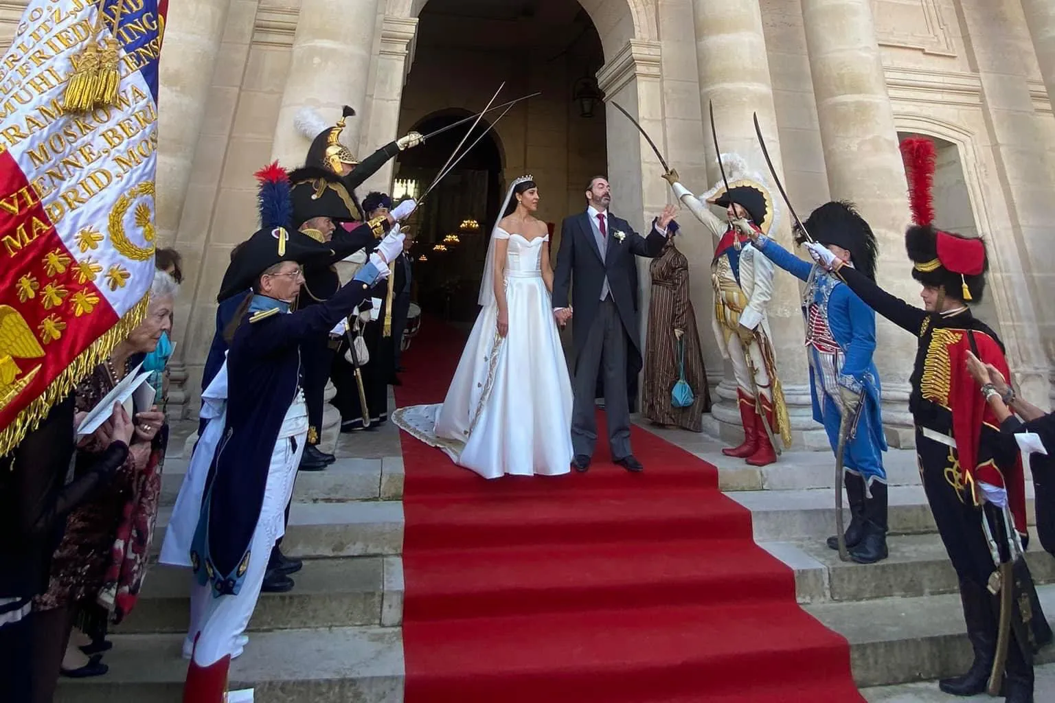 <p>Traditional dress and fanfare was an important part of the religious wedding ceremony between Princess Yasmine and HRH Joachim Charles Napoléon Murat, Prince of Pontecorvo, at the Saint-Louis-des-Invalides Cathedral in Paris in October 2022</p>