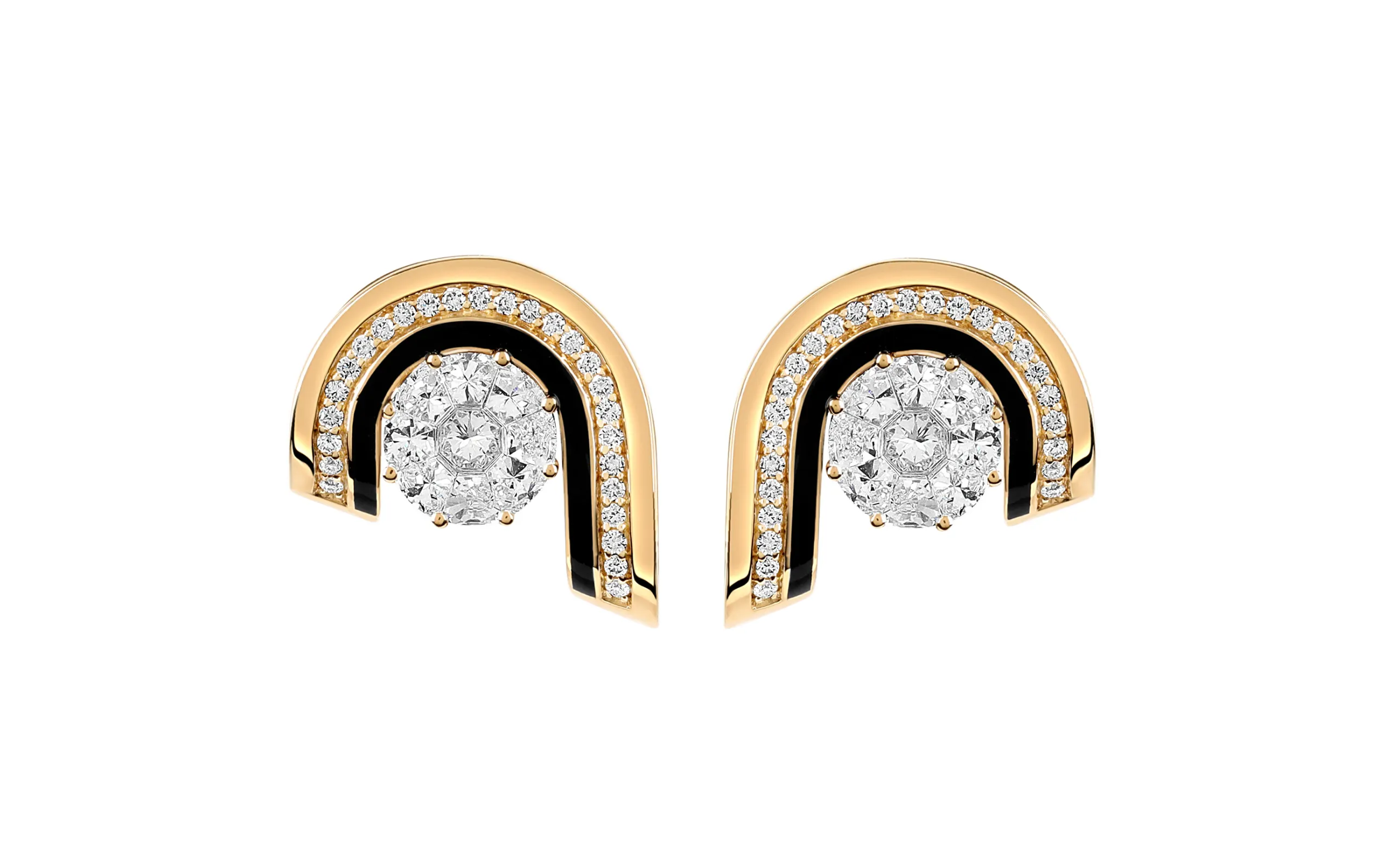 <p>State Property Dias Brilliant earrings from the Voyager collection with round brilliant-cut diamonds, further diamonds, and black enamel in 18k gold </p>