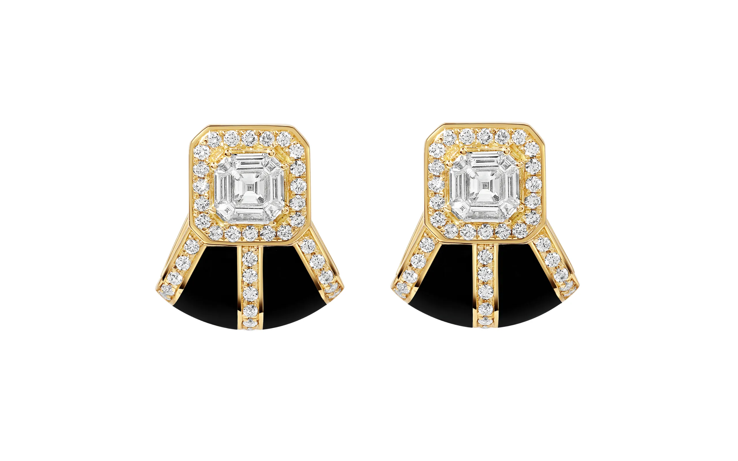 <p>State Property Voyager Tinné earrings with precision-cut Asscher-shaped diamonds, further diamonds and black enamel in 18k gold </p>