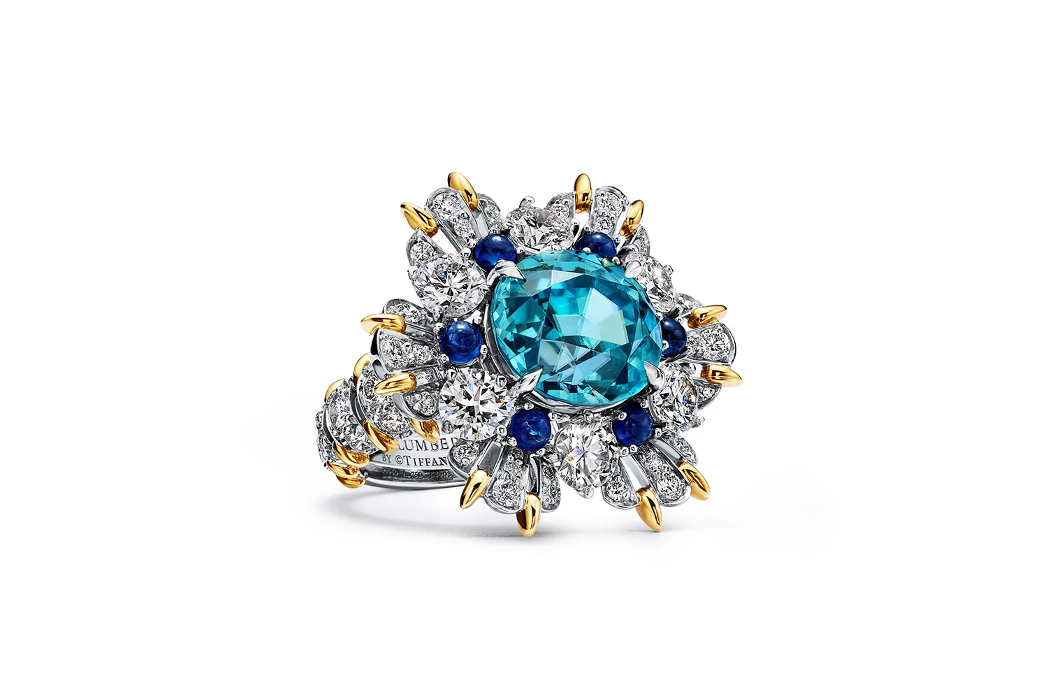 <p>Tiffany &#038; Co. Seahorse ring with a blue zircon over 10 carats, sapphires and diamonds in 18k yellow gold and platinum, from the Sea of Wonder Blue Book 2025 High Jewellery collection </p>
