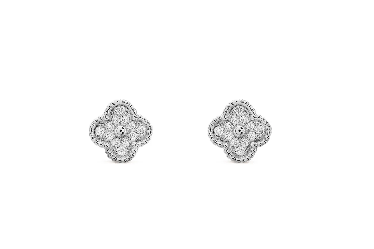<p>Van Cleef&amp;Arpels &#8216;Alhambra&#8217; earstuds in diamonds and white gold</p>

