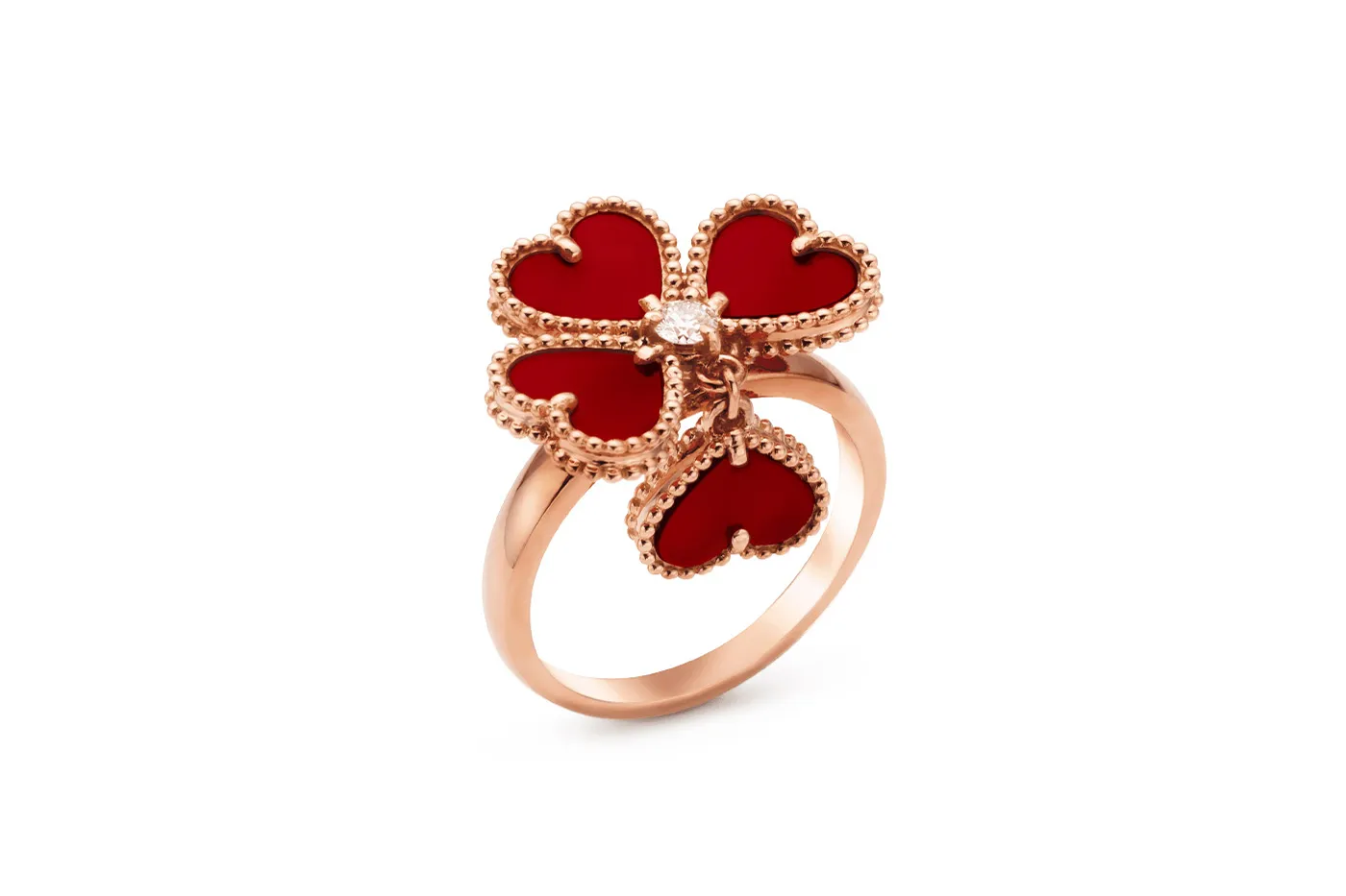 <p>Van Cleef&amp;Arpels &#8216;Alhambra&#8217; ring in diamond, carnelian and rose gold</p>
