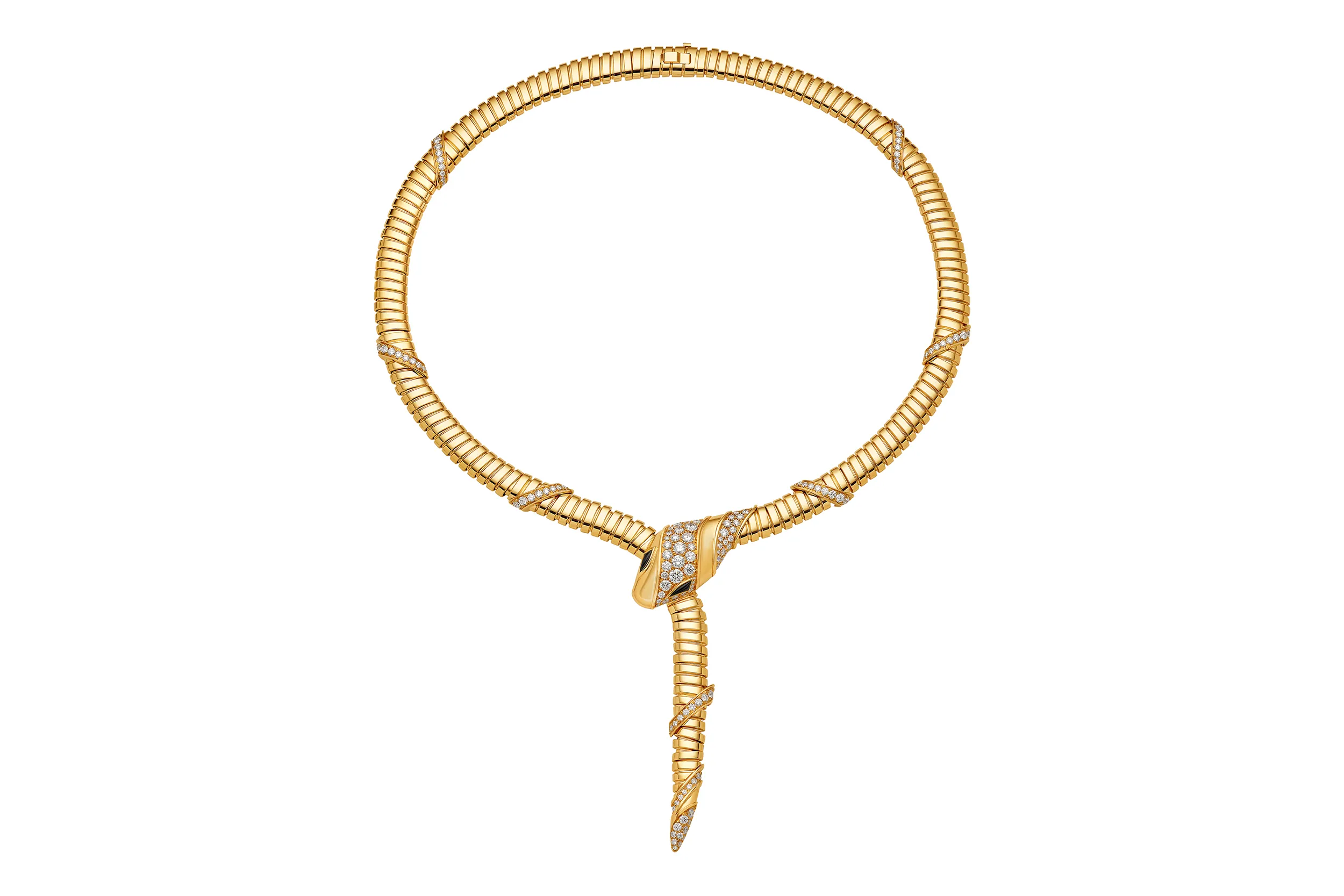 <p>The Bvlgari Serpenti necklace worn by actress Shailene Woodley at the Venice Film Festival 2025, crafted in 18k yellow gold with onyx and 3.08 carats of diamonds</p>
