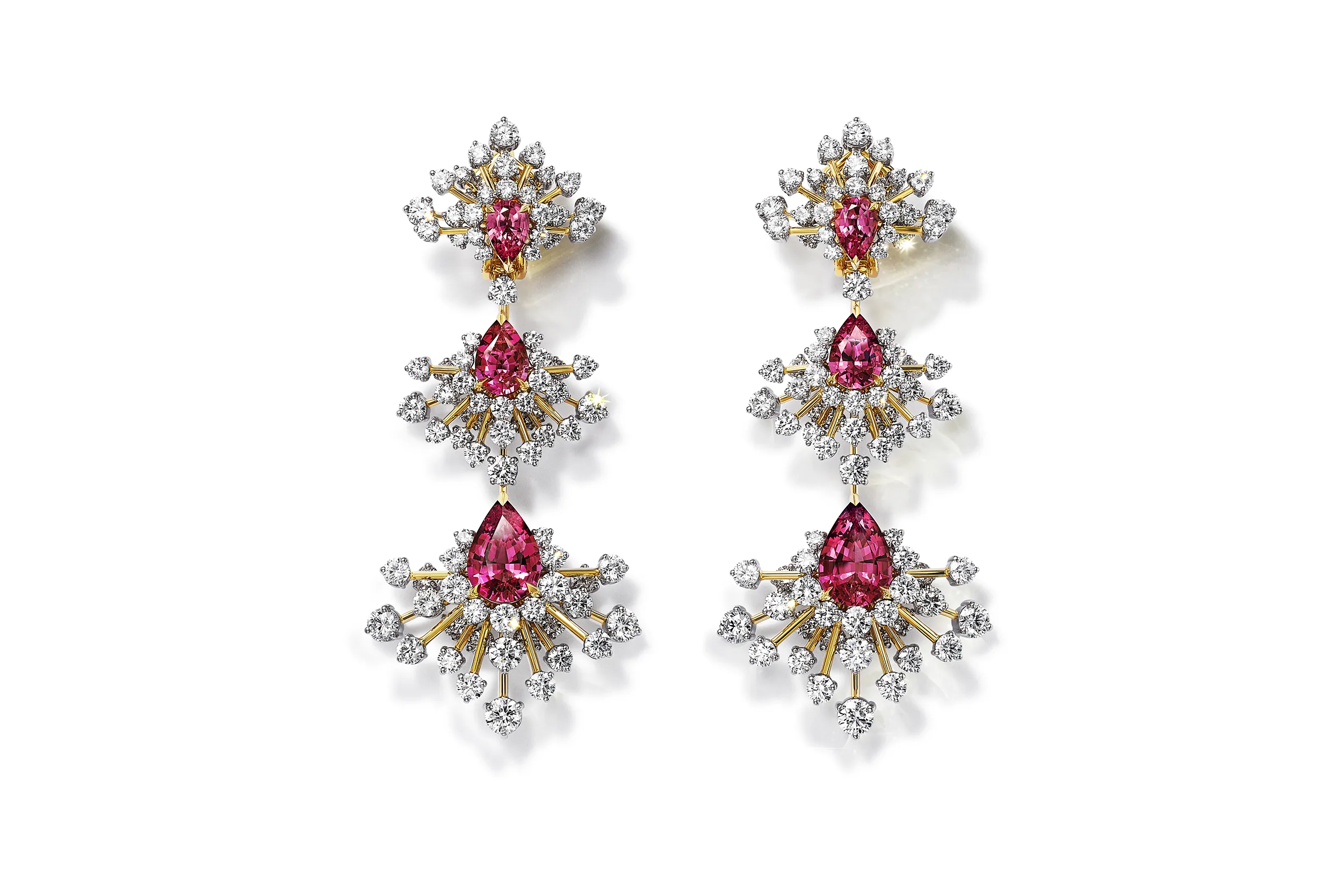 <p>Tiffany &amp; Co. 2024 Blue Book collection earrings worn by Emily Blunt at the Venice Film Festival 2025, set with more than seven carats of red spinels, pink spinels and diamonds in platinum and 18k yellow gold</p>
