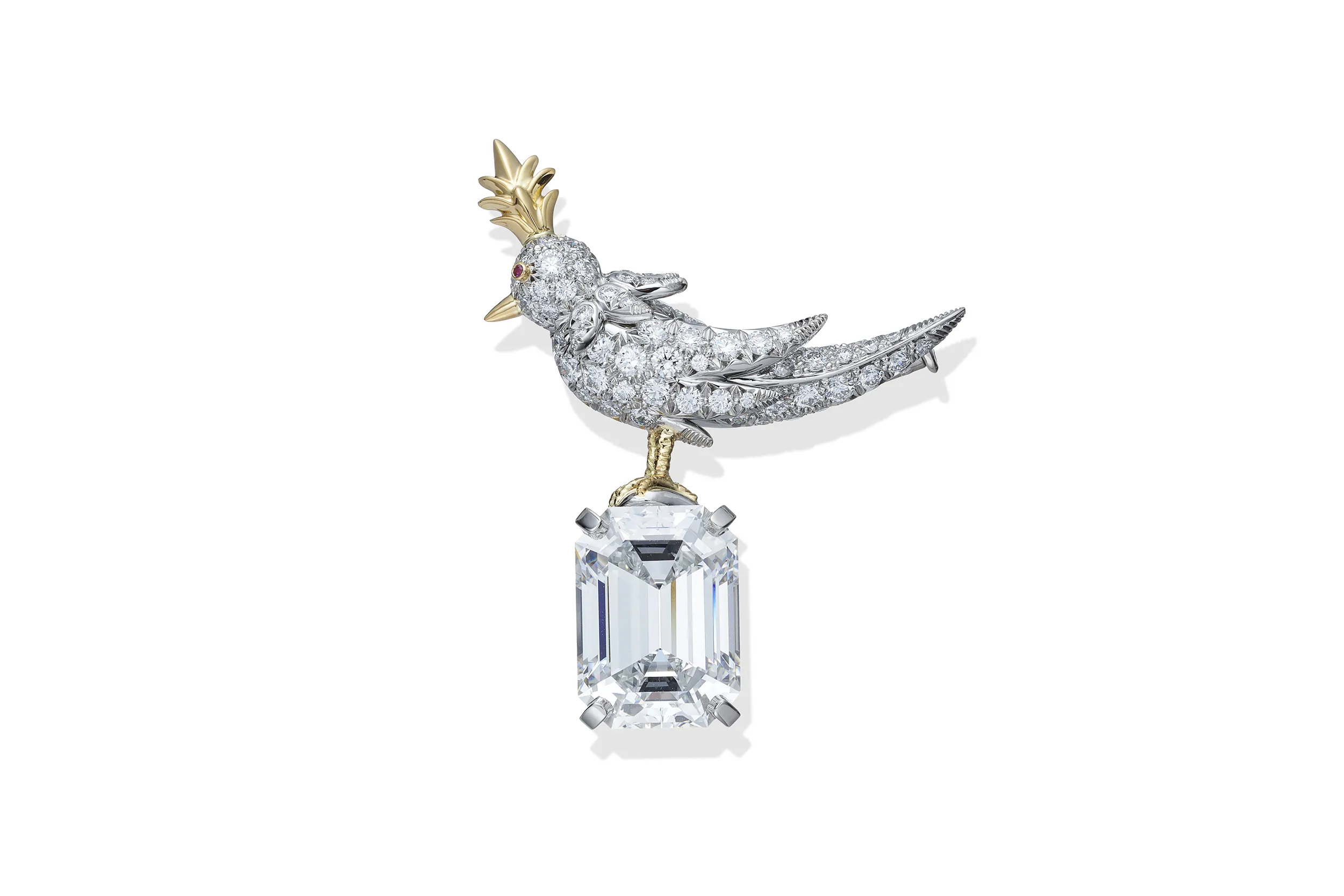 <p>The Tiffany &amp; Co. Bird on a Rock brooch worn by Amanda Seyfried at the Venice Film Festival 2025 with a diamond of over 11 carats, further diamonds, and pink sapphire set in 18k yellow gold and platinum</p>
