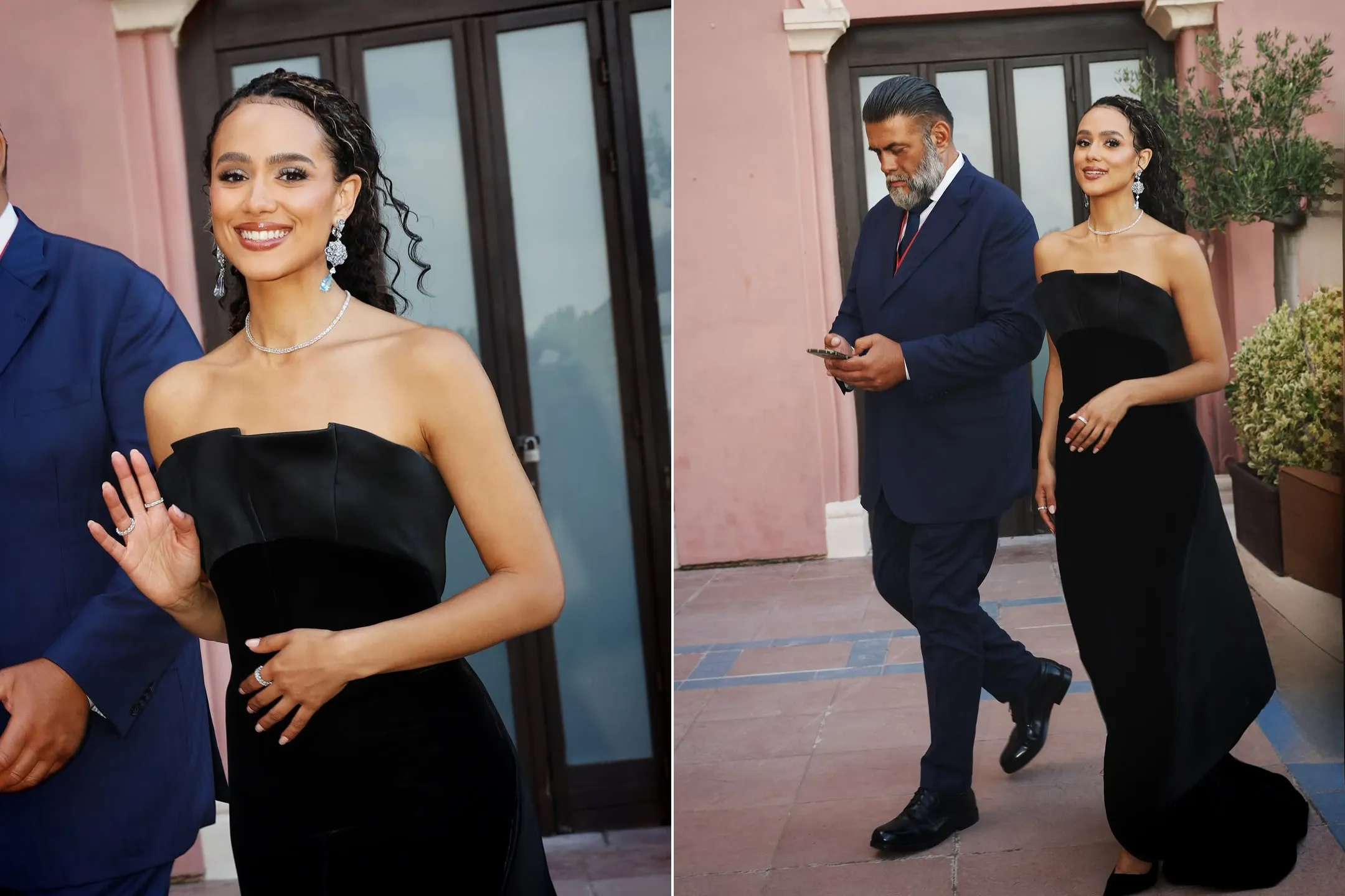 <p>British actress Nathalie Emmanuel attends the Venice Film Festival 2025 in a pair of Chopard Temptations earrings with 29.03 carats of pear-shaped aquamarines, a further 3.52 carats of aquamarines, and 2.30 carats of sapphires set in 18k white gold</p>
