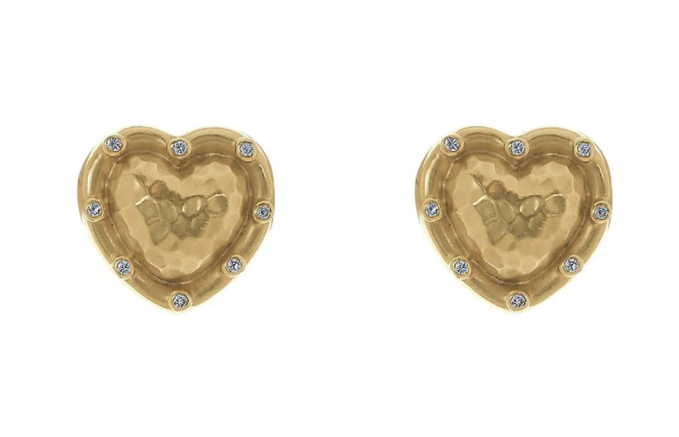 <p>For Future Reference vintage 1980s diamond heart earrings in 18 carat yellow gold. Available at Marissa Collections. </p>