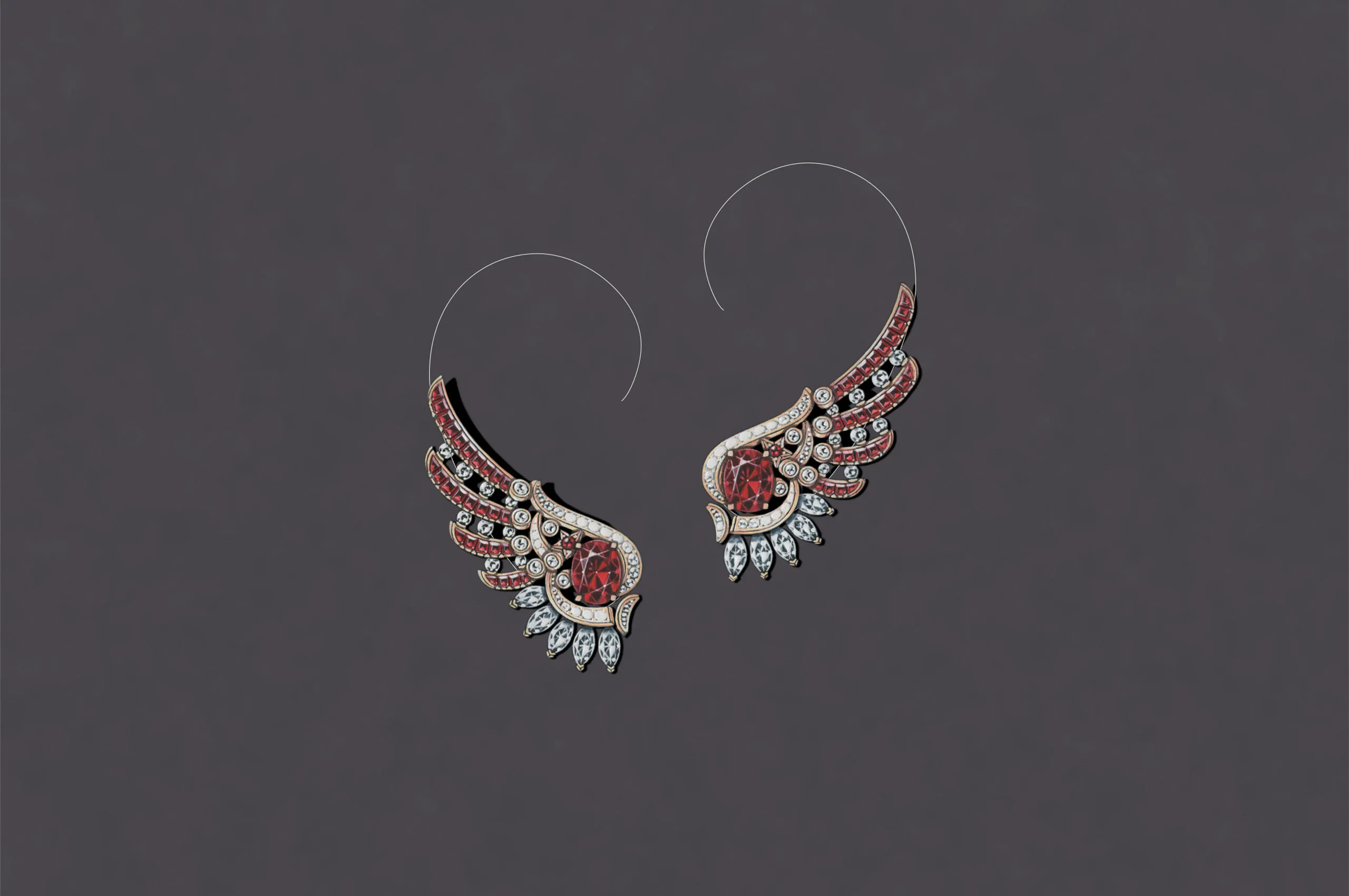 <p>Chanel Wild at Heart earrings with two oval-cut rubies of 4.06 carats and 3.44 carats set alongside natural polished diamonds and further rubies in pink gold from the Reach for the Stars High Jewellery collection </p>