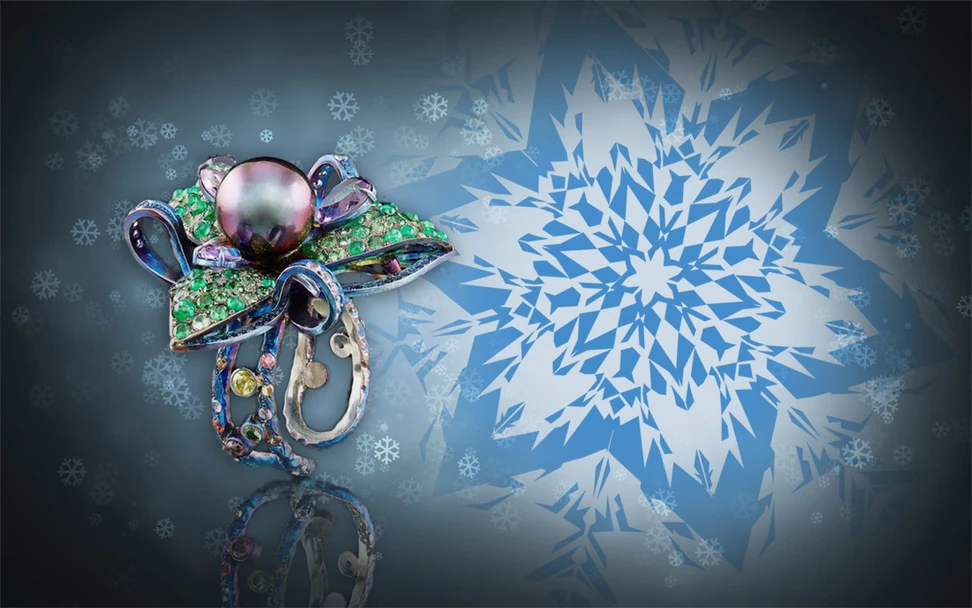 <p>Andrey Mikhailov Titanium ring with a Tahitian pearl, tsavorites, sapphires and diamonds</p>
