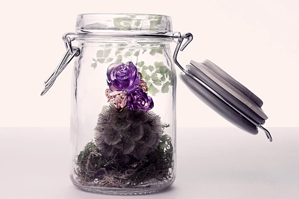 <p>Dior Joaillerie Pré Catelan ring with a carved amethyst and diamonds</p>
