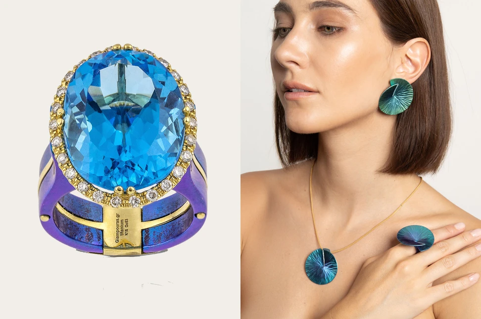 <p>Colourful titanium creations by Giampouras Collections</p>
