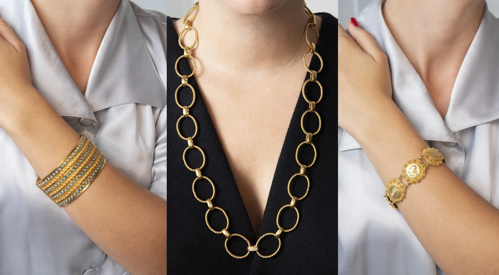 <p>A model wears a selection of fine jewellery by Ioannidis Jewellery, founded by Yiannis Ioannidis</p>
