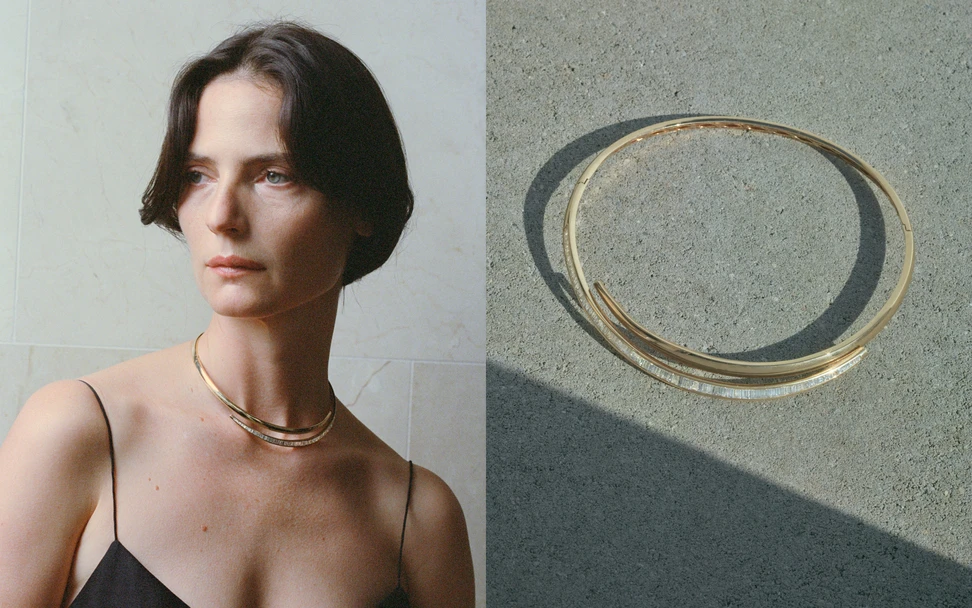 <p>Isabel Gemology Catalina Baguette collar necklace with 6.75 carats of diamonds in 18k yellow gold </p>