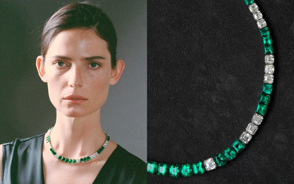 <p>The Colombian emeralds in this Isabel Gemology necklace hail from the famed Muzo region and were specially cut for this piece, requiring more than six months of sourcing. The total carat weight is 46.19 carats, with a further 56 carats of diamonds, set in platinum</p>