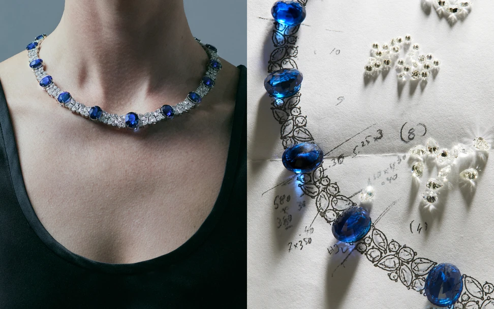 <p>This Isabel Gemology necklace features 102.09 carats of royal blue sapphires from Sri Lanka and 37 carats of fancy-cut diamonds, set in platinum and requiring more than 550 hours of craftsmanship </p>