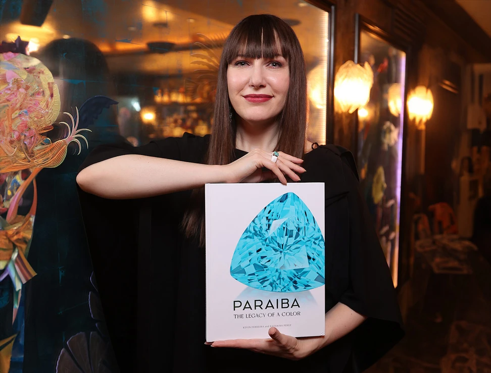 <p>Katerina Perez with &#8216;Paraiba &#8211; The Legacy of a Color&#8217; at a launch event at Scott&#8217;s in Mayfair, London</p>
