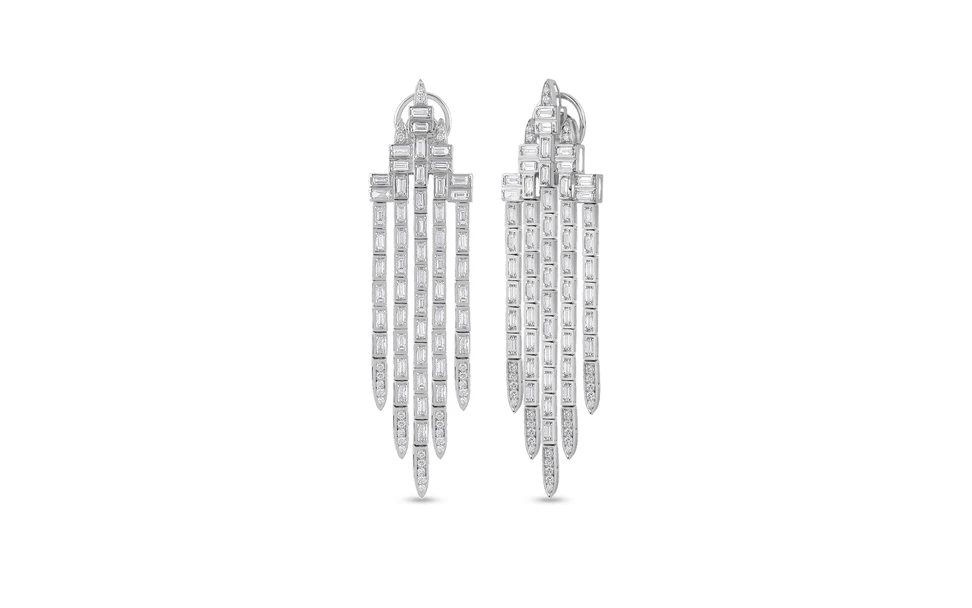 <p>Mirari Jewels Elegantia earrings with diamonds cascading in a silhouette inspired by the Empire State Building, set in 18k white gold </p>