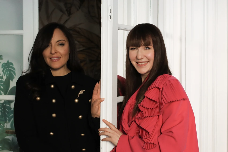 <p>Her Royal Highness Princess Yasmine Murat, Princess of Pontecorvo, with Katerina Perez in Paris</p>