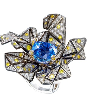 Cubism ring with sapphires and diamonds