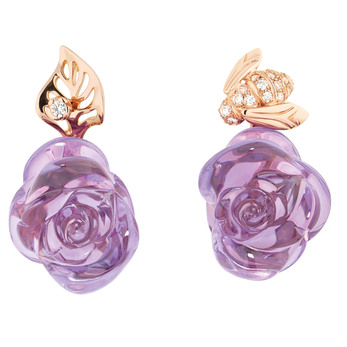 Dior 'Rose Dior Pré Catalan' earrings in 18k pink gold with carved amethyst and diamonds 