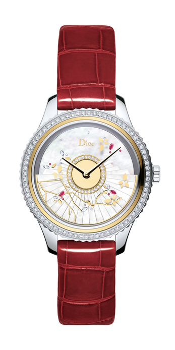 Dior 'Grand Bal Fête du Printemps' watch in steel, yellow gold, diamonds, rubies and mother-of-pearl dial