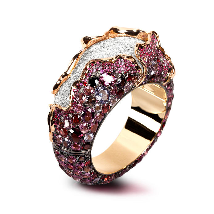 Andre Marcha ‘Craquele' cuff from ‘Drape' collection, with 142.6ct spinels, 20.20ct diamonds and 18k rose gold