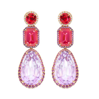 Antonio Seijo earrings with 37ct pear cut kunzite, spinels, pink sapphires, amethysts and 18K rosé gold